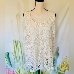 Lucky Brand Cream Lace Sleeveless Top